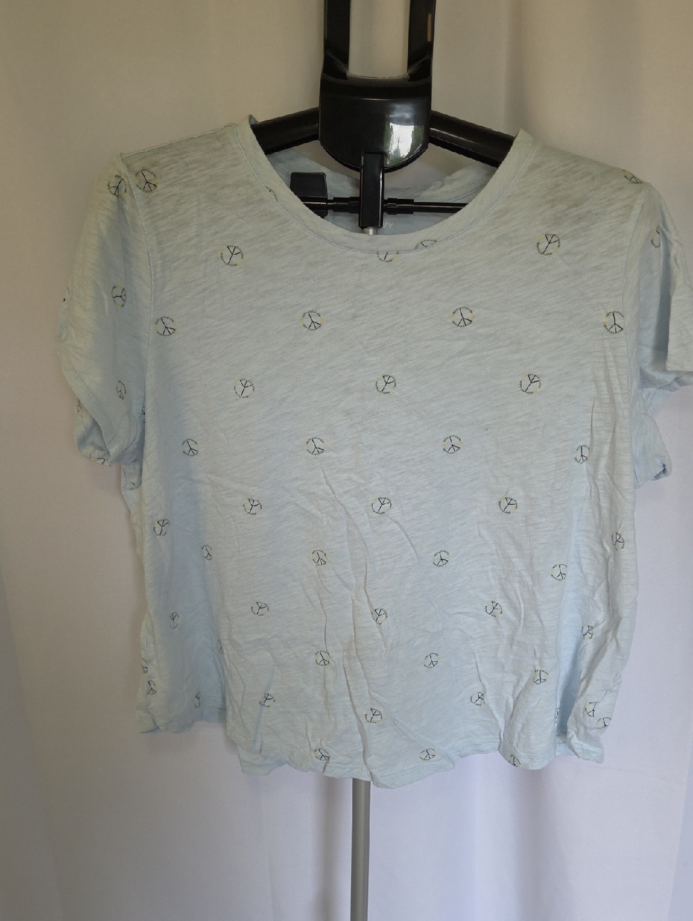 Old Navy Pale Blue Short Sleeve Tee with Small Peace Sign Print